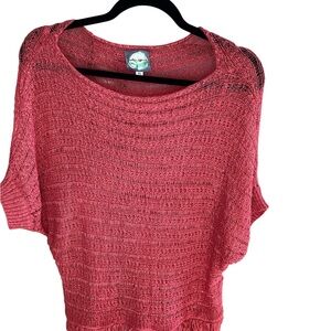 Short sleeve open knit sweater with fringe detailing